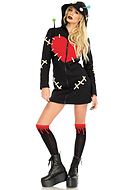 Voodoo doll, costume dress, front zipper, buttons, heart, stitches
